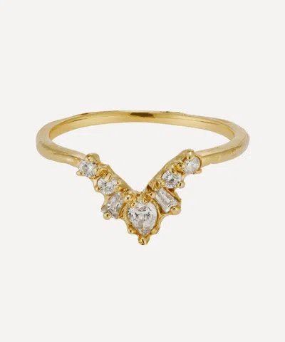 Ellis Mhairi Cameron 14ct Gold Armach Mixed Diamond V Shape Scatter Ring In Gold