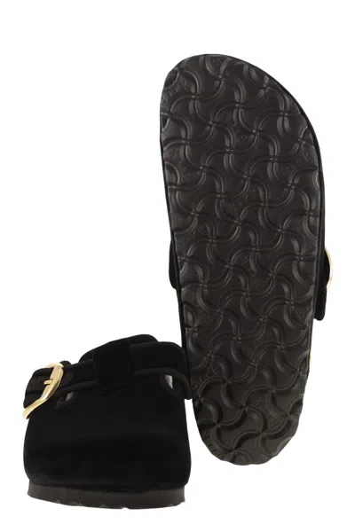 Birkenstock Boston Big Buckle Velvet Mule In Black
