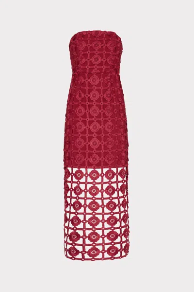 Milly Kait Tile Lace Dress In Burgundy In Red