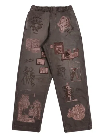 Samuel Zelig Elasticated Graphic Trousers In Brown