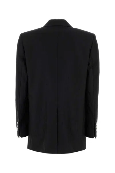 Versace Longline Wool Blazer Featuring Structured Shoulders In Black