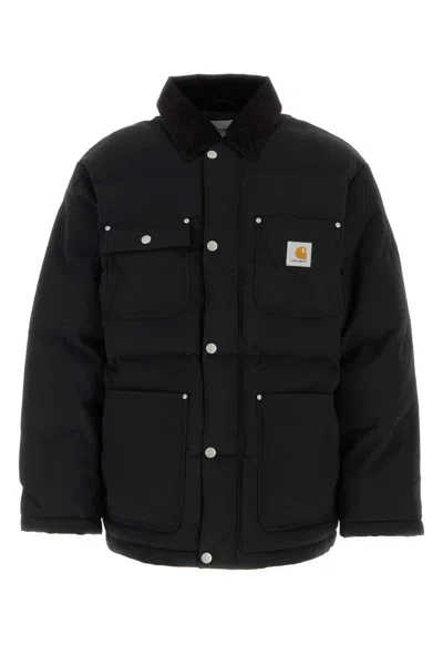 Carhartt Long Quilted Nylon Jacket Front Pockets In Black