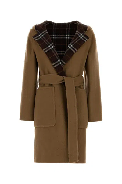 Burberry Reversible Wool Coat Belted Waist In Brown