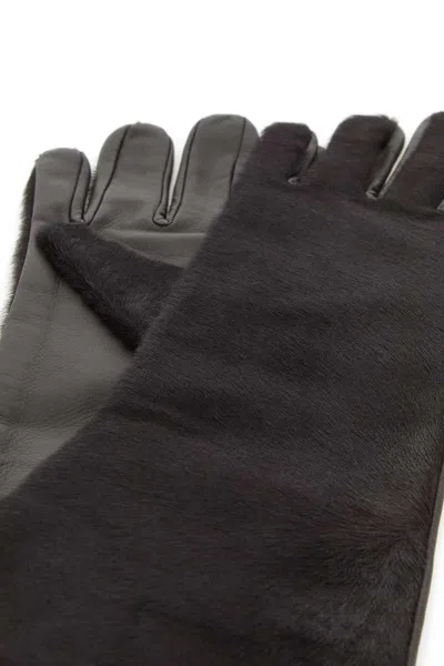 Loulou De Saison Dark Brown Leather And Calf Hair Edna Gloves In Black