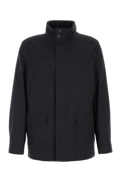 Zegna Wool Jacket With High Collar And Pockets In Blue