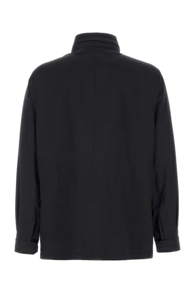 Zegna Wool Jacket With High Collar And Pockets In Blue