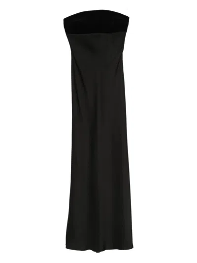 Max Mara Baia Velvet-trimmed Satin Bustier Gown In Black