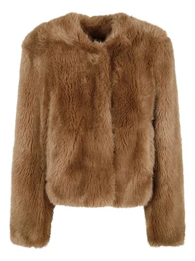 Stand Studio Cropped Faux Fur Coat With Minimalistic Design And Plush Texture In Multi