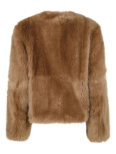 Stand Studio Cropped Faux Fur Coat With Minimalistic Design And Plush Texture In Multi