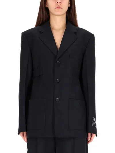 Alexander Wang Structured Oversized Black Jacket With Tailored Fit And Notch Lapel In Black