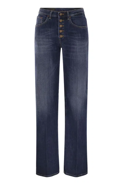 Dondup Wide Leg Cotton Jeans With Five Pockets In Blue