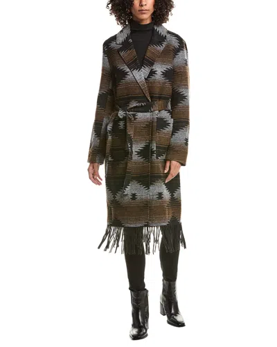 Frye Mixed Print Fringe Trench Coat In Animal Print