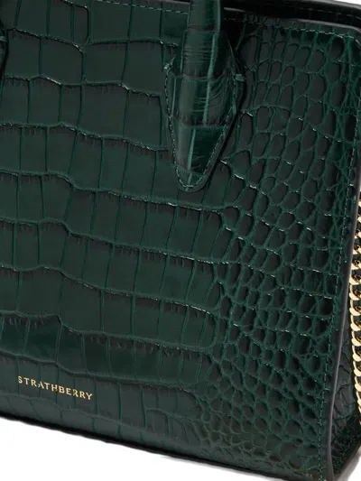 Strathberry Small Crocodile-embossed Top-handle Tote Bag In Green