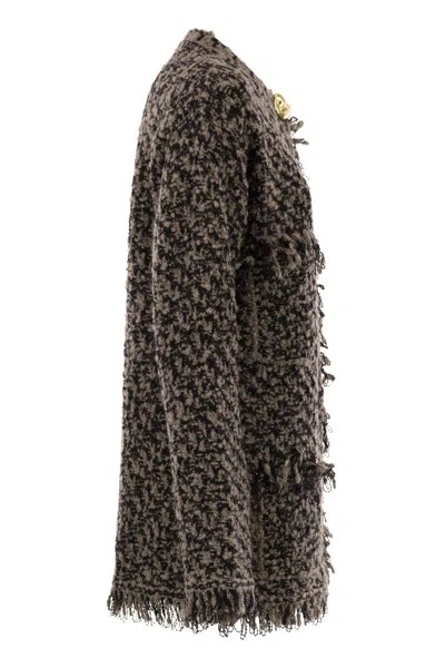 Fabiana Filippi Fringed Jacket In Wool Blend In Brown