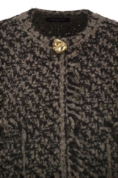 Fabiana Filippi Fringed Jacket In Wool Blend In Brown