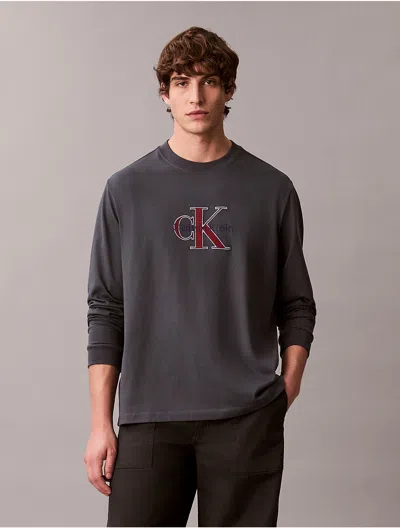Calvin Klein Jeans Est.1978 Calvin Klein Men's Monologo Long Sleeve Tee In Blue