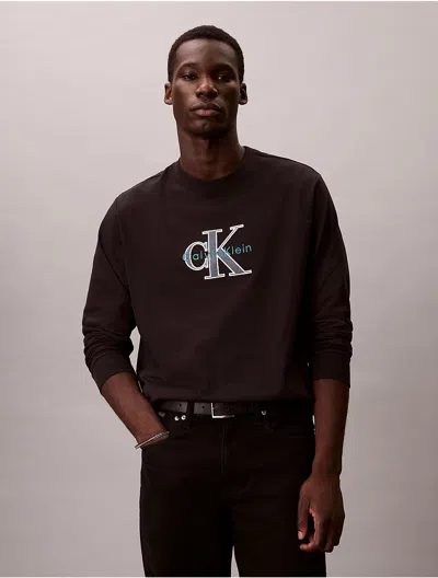Calvin Klein Jeans Est.1978 Calvin Klein Men's Monologo Long Sleeve Tee In Black