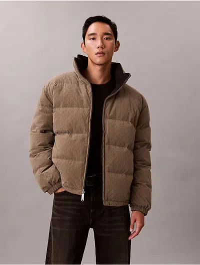 Calvin Klein Jeans Est.1978 Calvin Klein Men's Allover Emblem Logo Reversible Puffer Jacket In Brown