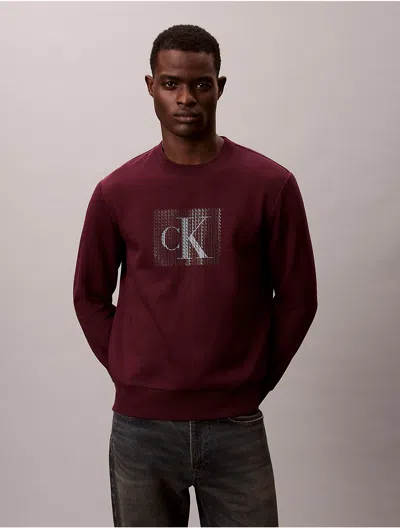 Calvin Klein Jeans Est.1978 Calvin Klein Men's Fleece Layered Monogram Graphic Sweatshirt In Burgundy