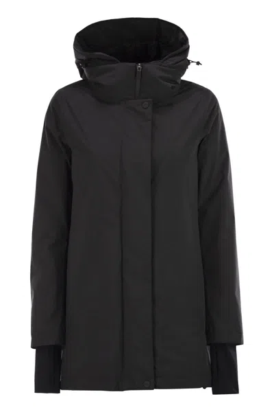 Herno Hooded A-shape Jacket In 2-layer Windstopper In Black