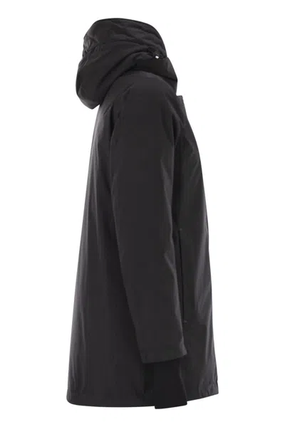 Herno Hooded A-shape Jacket In 2-layer Windstopper In Black
