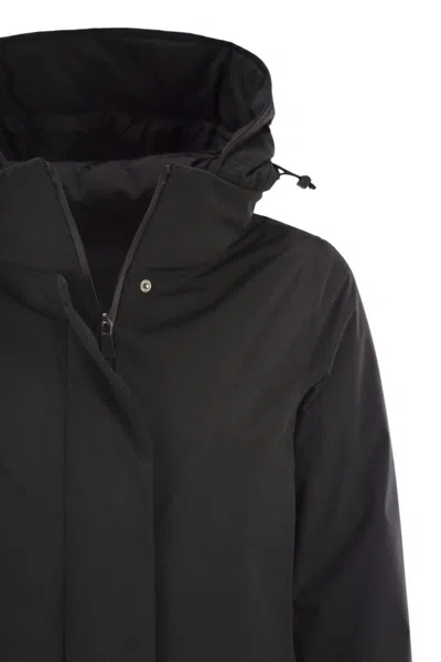 Herno Hooded A-shape Jacket In 2-layer Windstopper In Black