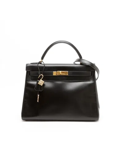 Pre-owned Hermes Hermès Kelly 32 Box Retourne Bag In Black