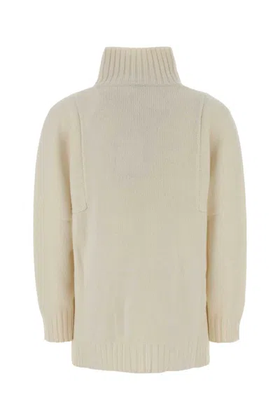 Max Mara Cashmere Aceti Sweater Featuring Ribbed Turtleneck In White