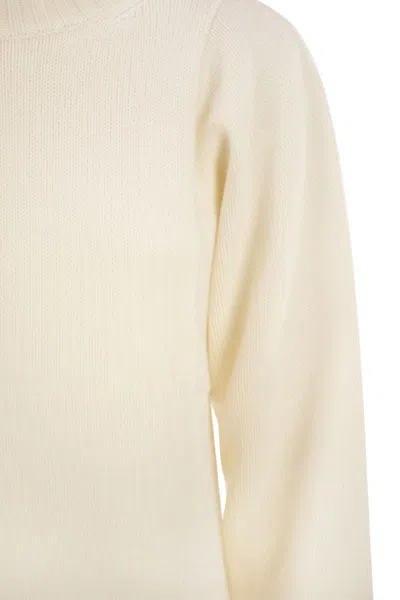Max Mara Cashmere Aceti Sweater Featuring Ribbed Turtleneck In White