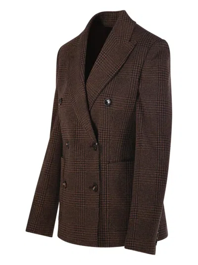 Max Mara Double Breasted Check Pattern Jersey Jacket In Brown