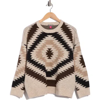 Vince Camuto Geo Pattern Drop Shoulder Sweater In Brown