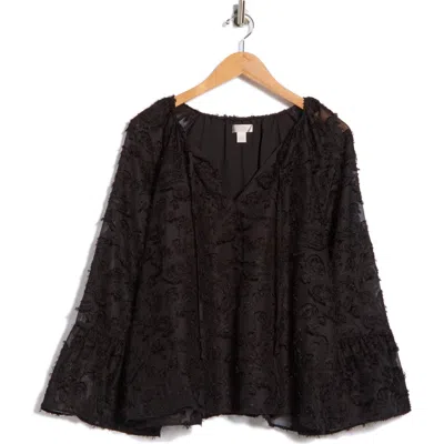 Nordstrom Rack Tie Neck Long Sleeve Top In Black