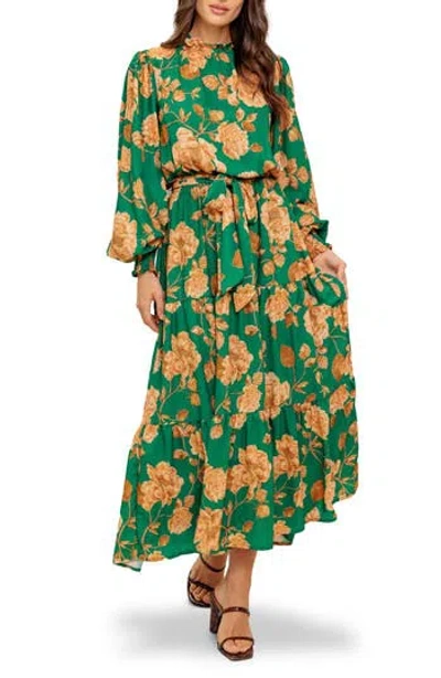 Flying Tomato Long Sleeve Print Midi Dress In Green