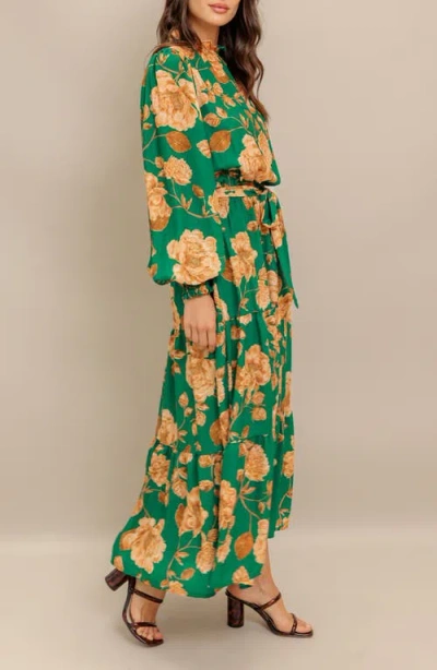 Flying Tomato Long Sleeve Print Midi Dress In Green