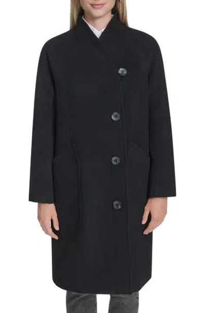 Cole Haan Asymmetric Closure Chevron Texture Wool Blend Coat In Multi