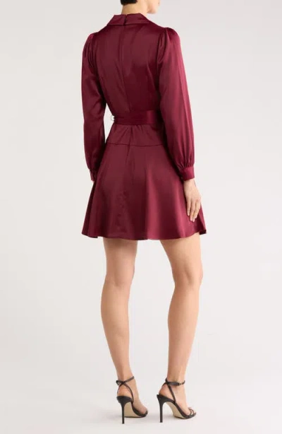 Vince Camuto Shawl Collar Long Sleeve Satin Dress In Burgundy
