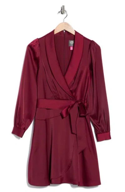 Vince Camuto Shawl Collar Long Sleeve Satin Dress In Burgundy