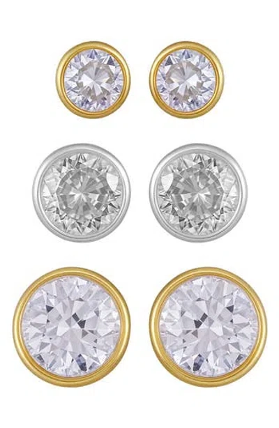 Vince Camuto Set Of 3 Cubic Zirconia Stud Earrings In Gold