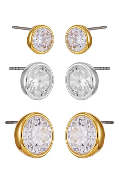 Vince Camuto Set Of 3 Cubic Zirconia Stud Earrings In Gold
