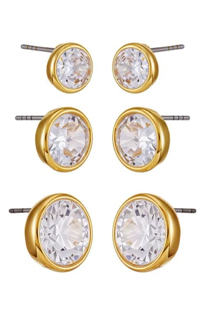 Vince Camuto Set Of 3 Cubic Zirconia Stud Earrings In Gold