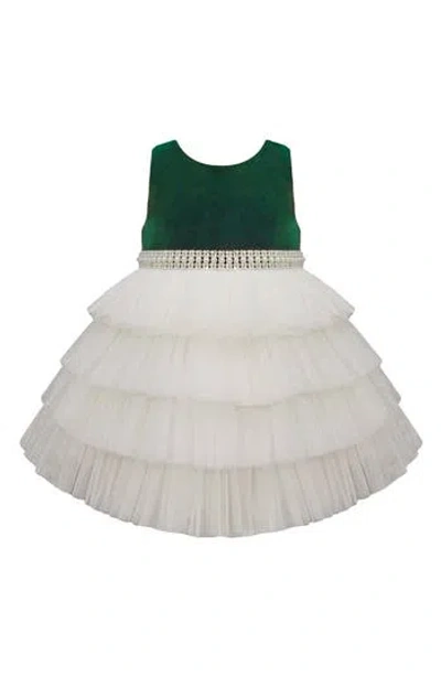 American Princess Velvet Tiered Mesh Party Dress In White