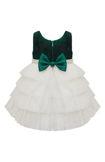 American Princess Velvet Tiered Mesh Party Dress In White