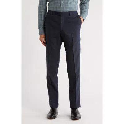 John Varvatos Bedford Flat Front Wool Blend Pants In Blue