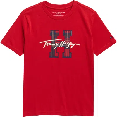 Tommy Hilfiger Kids' Plaid Logo Graphic T-shirt In Red
