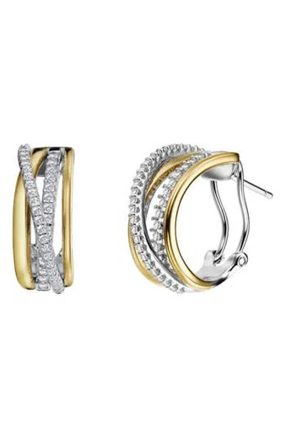 Lafonn Simulated Diamond Two-tone Crossover Hoop Earrings In Gold