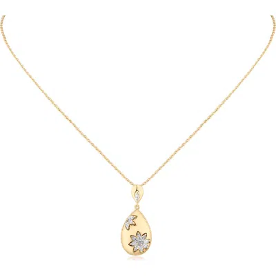 Jardin Cubic Zirconia Floral Teardrop Pendant Necklace In Gold