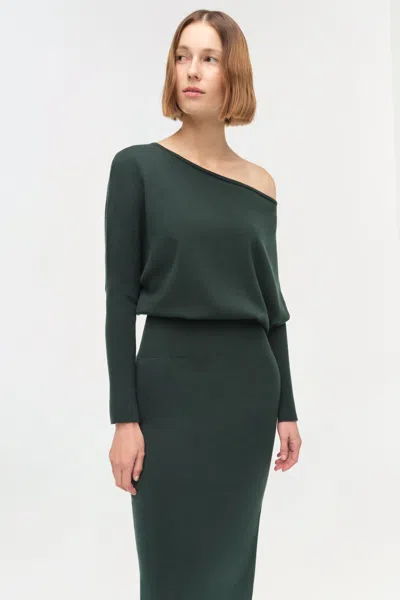 Simkhai Women's Knitted Janese Off Shoulder Midi Dress In Emerald In Animal Print