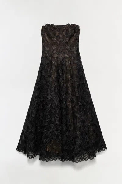 Simkhai Elvina Strapless Metallic Guipure Lace Maxi Dress In Black