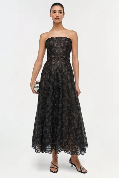 Simkhai Elvina Strapless Metallic Guipure Lace Maxi Dress In Black