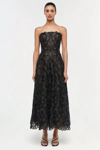 Simkhai Elvina Strapless Metallic Guipure Lace Maxi Dress In Black
